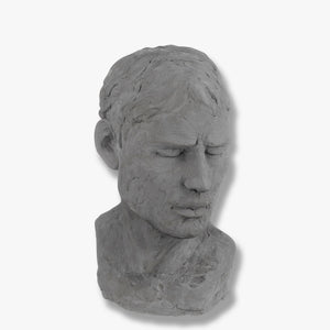 HIS REFLECTIVE MIND bust in male, concrete, Mette Ditmer