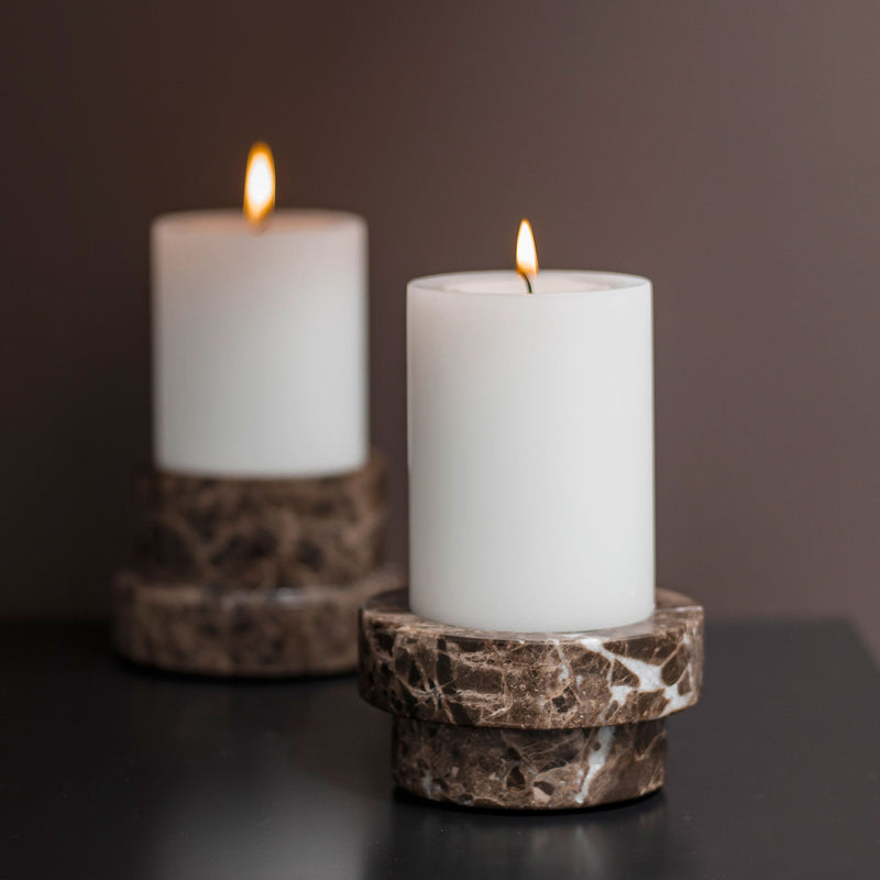MARBLE block candleholder, low, Brown