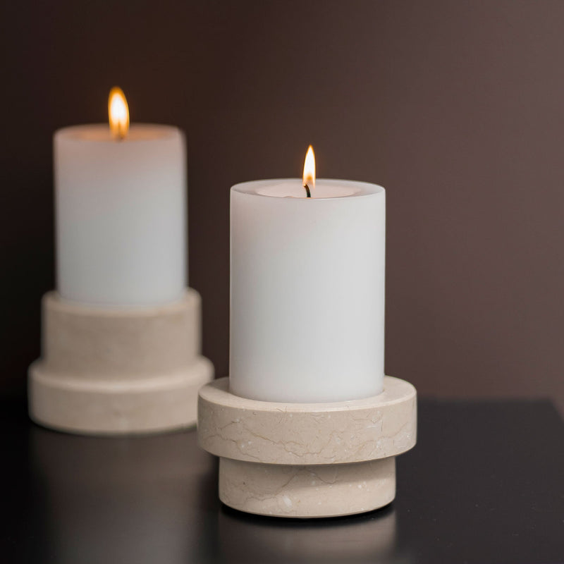 MARBLE block candleholder, low, Sand