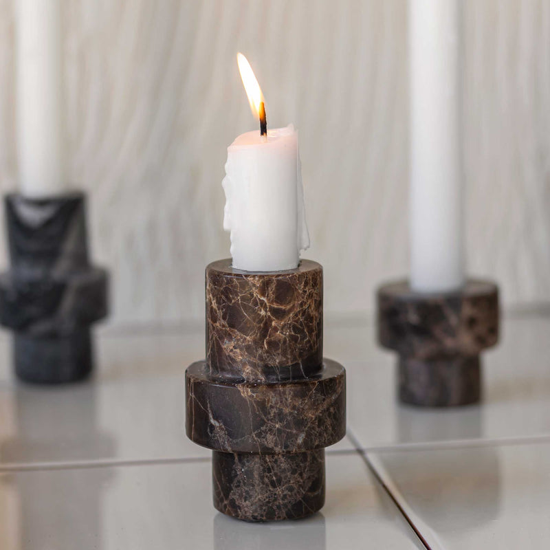 MARBLE candleholder, large, Brown