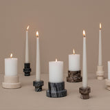 MARBLE block candleholder, tall, Brown
