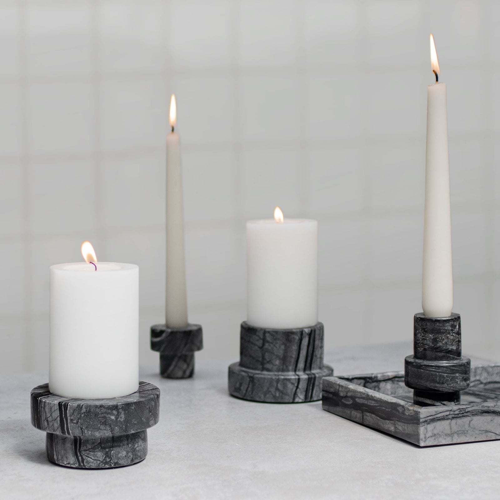 MARBLE block candleholder, low, Black / Grey – Mette Ditmer