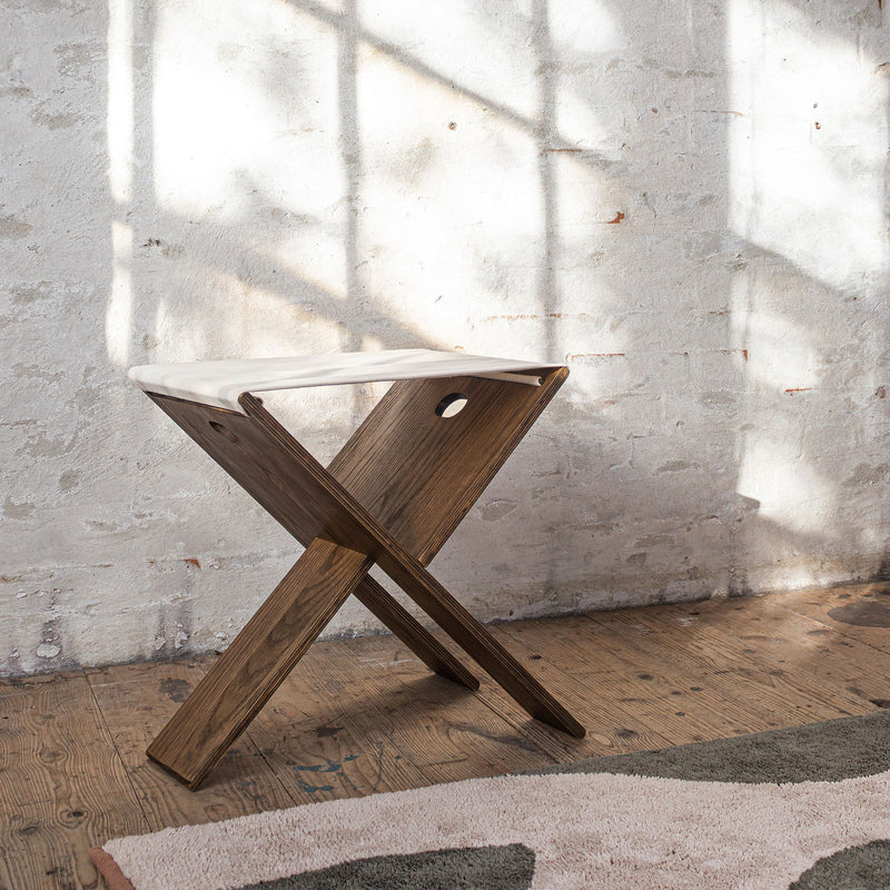 ROOTS folding stool, Dark oiled