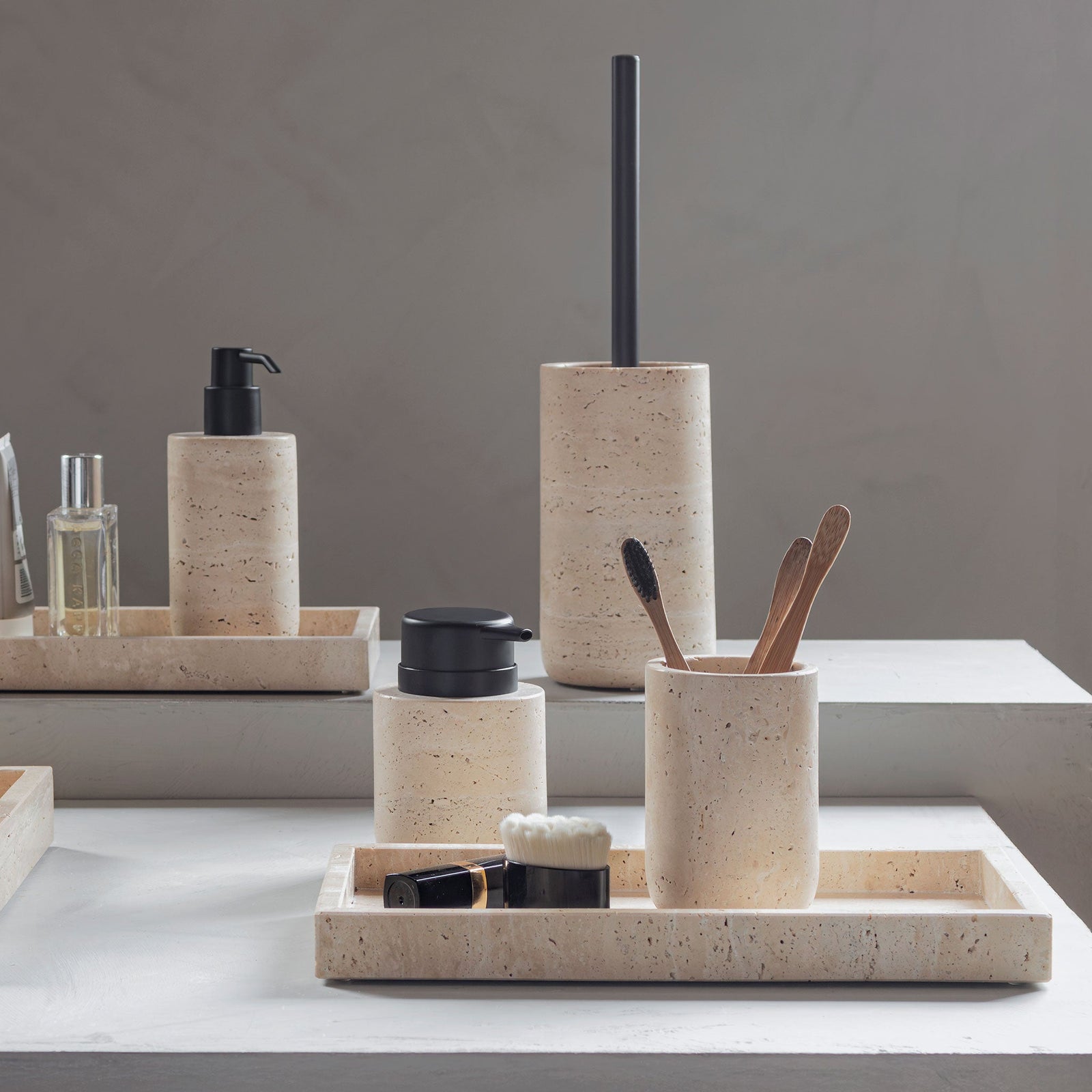 TRAVERTINE Soap Dispenser, Low, Linen | Mette Ditmer – Mette