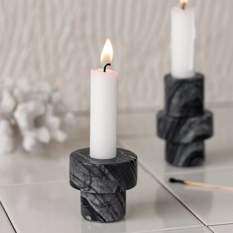 MARBLE candleholder, small, Black / Grey
